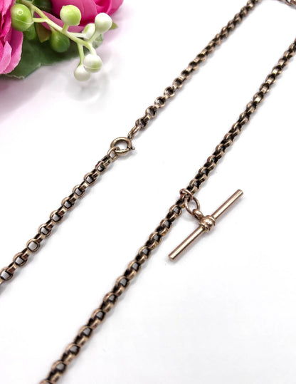 Victorian 9 Carat Rose Gold Rolo Link Albert Chain Necklace, Circa 1880