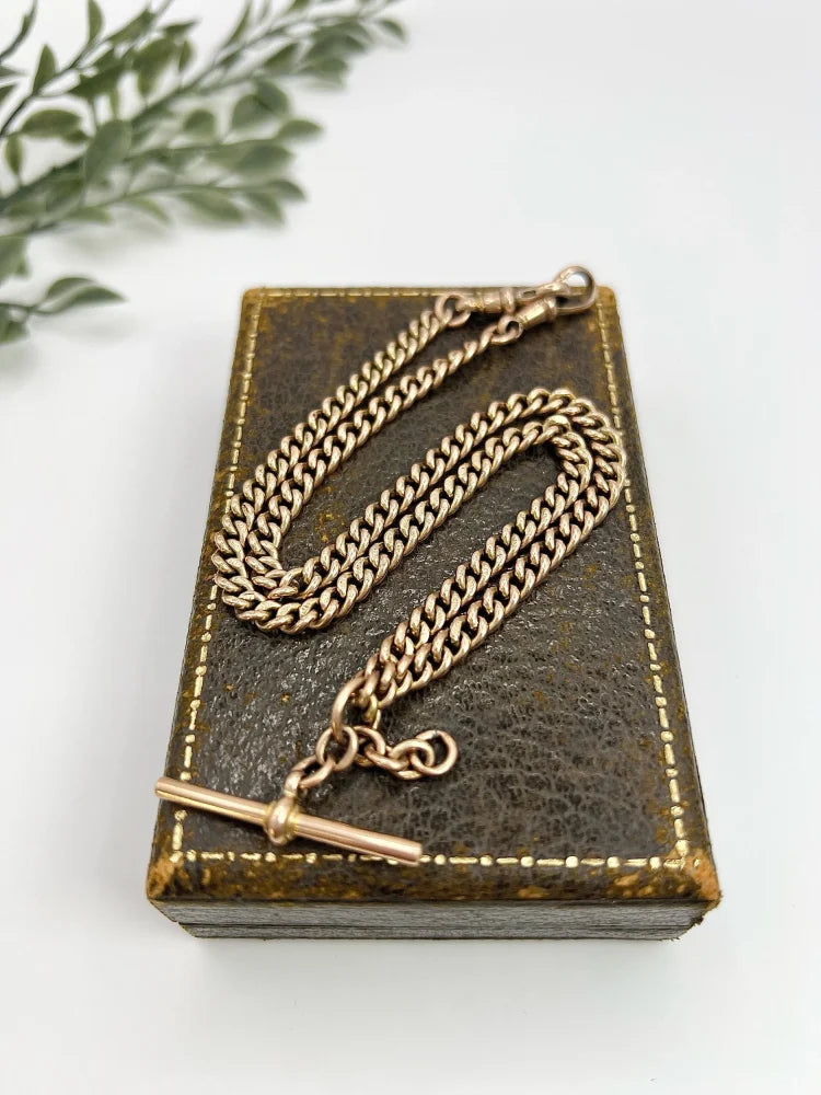 Antique Curb Link Albert Chain In 9 Carat Rose Gold