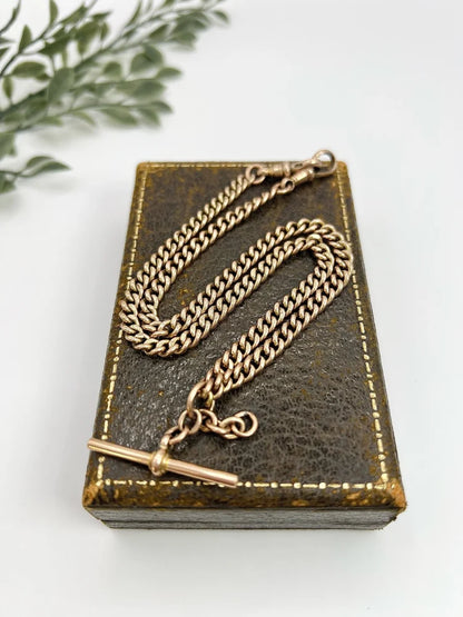 Antique Curb Link Albert Chain In 9 Carat Rose Gold