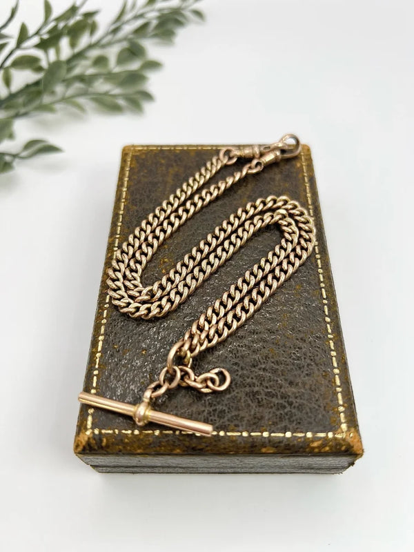 Antique Curb Link Albert Chain In 9 Carat Rose Gold