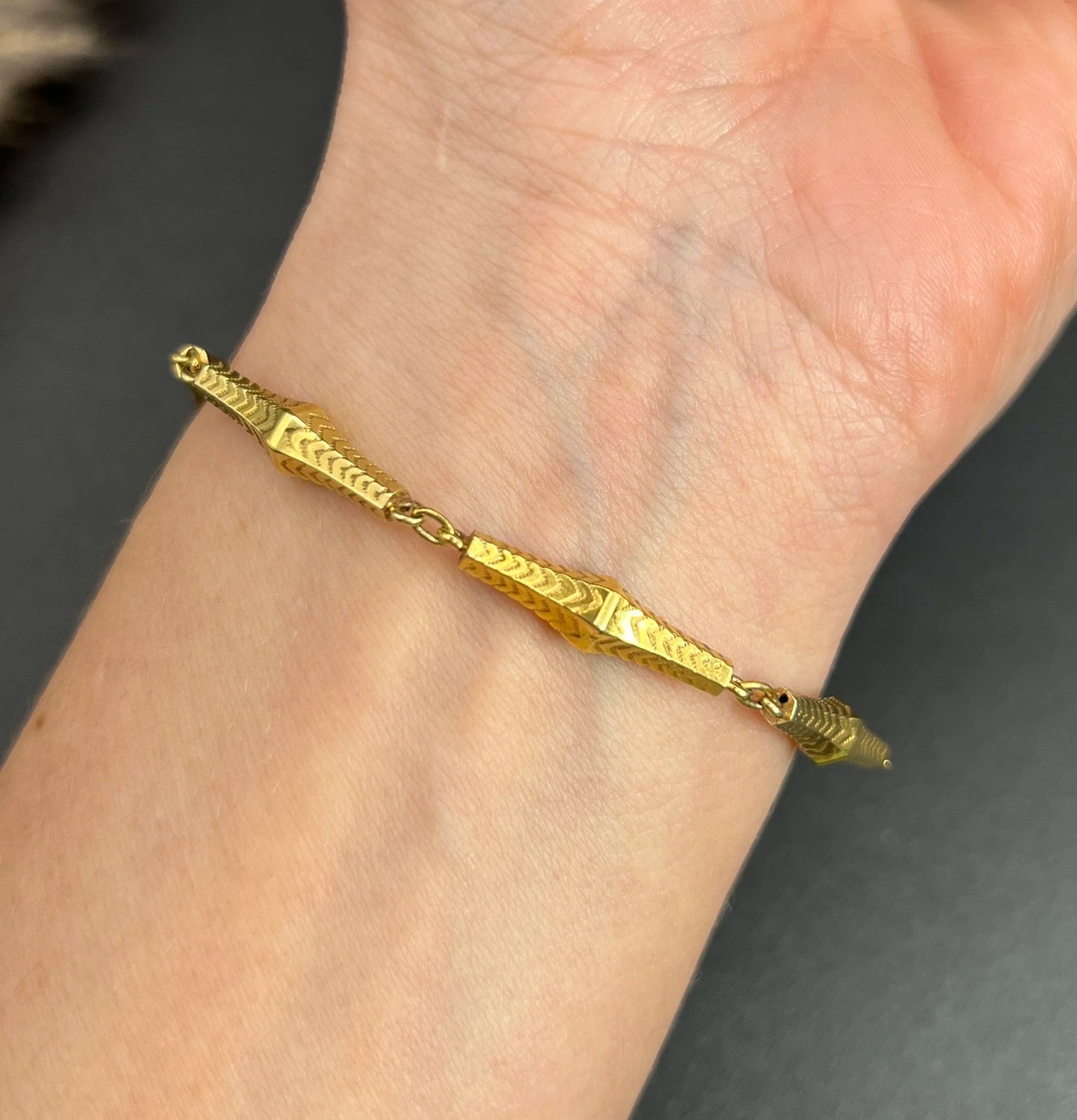 Antique 15 ct Yellow Gold, Georgian Fancy Link, Diamond Set Heart Charm Bracelet