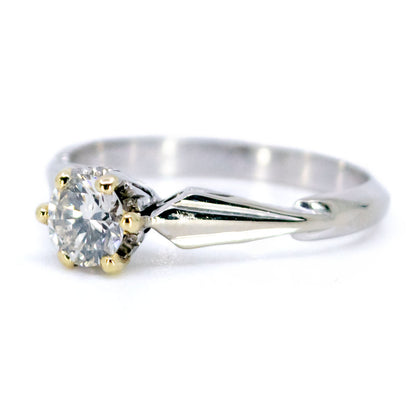 Vintage Platinum and 18 Carat Yellow Gold Diamond Solitaire Ring, 0.45 Carat