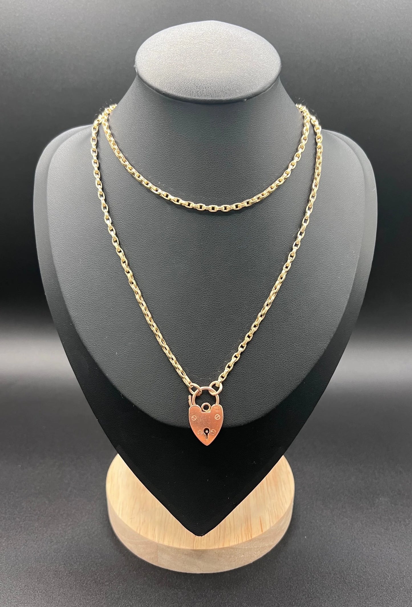 Victorian 9 Carat Yellow Gold Rolo Link Chain with Vintage Heart Padlock Clasp