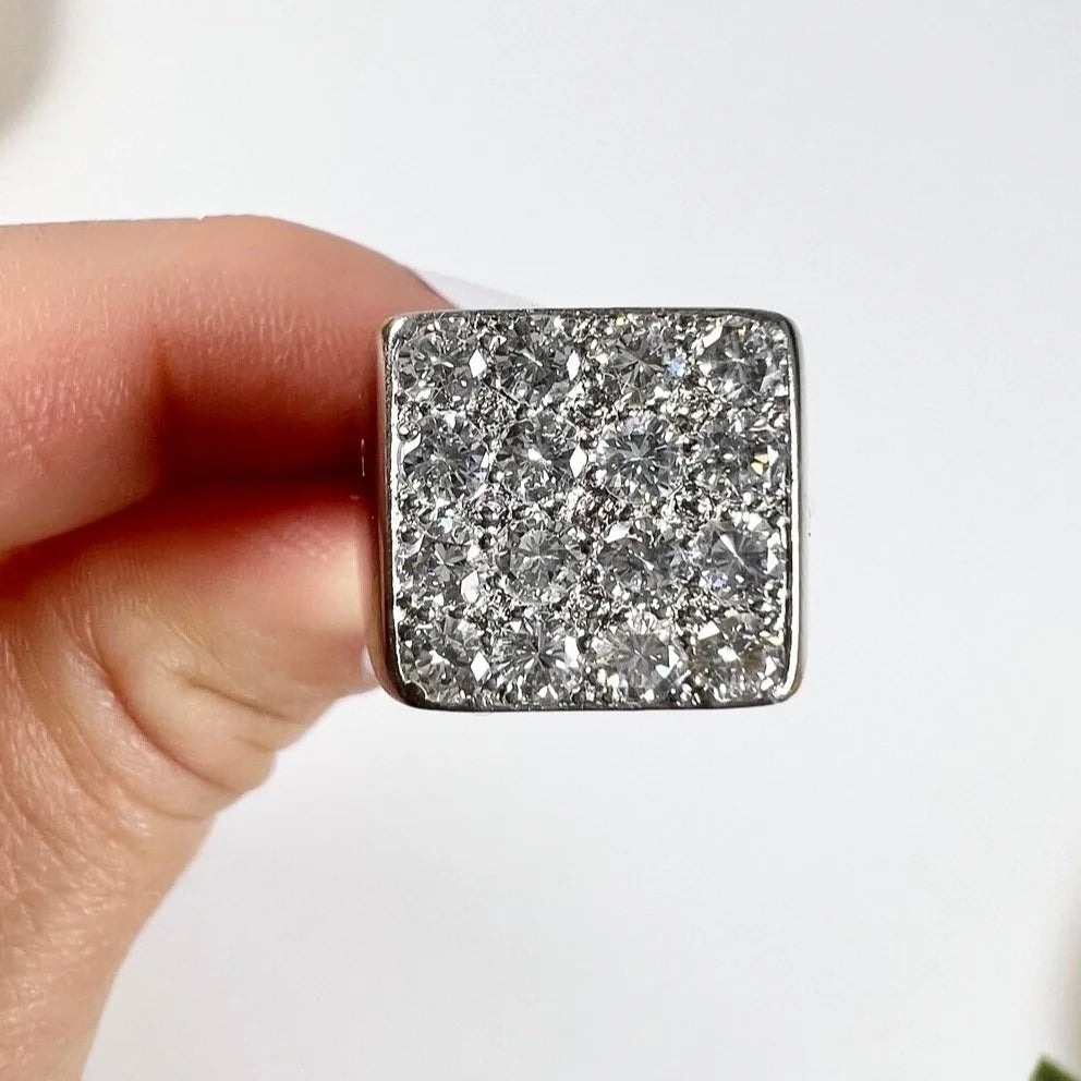 Vintage French 18 Carat White Gold Square Diamond Ring, 1.50 Carats, Circa 1970