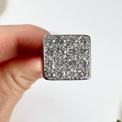 Vintage French 18 Carat White Gold Square Diamond Ring, 1.50 Carats, Circa 1970