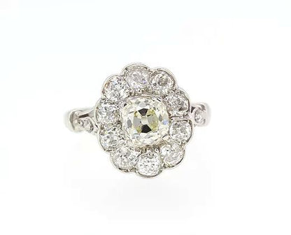Vintage Old Cut Diamond Cluster Ring, 2.80 carat total, 18ct White Gold