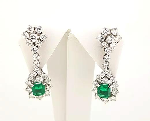 Colombian Emerald and Diamond Cluster Drop Earrings