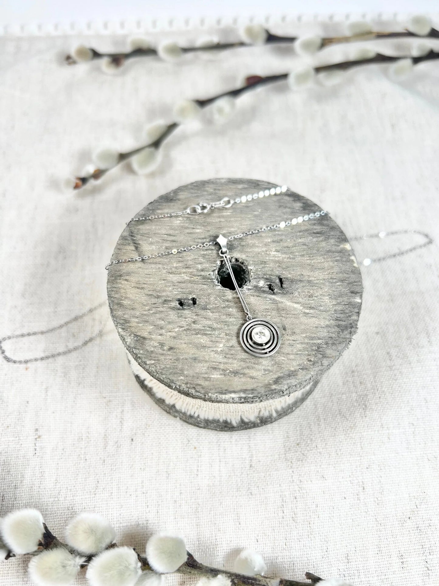 Antique 18 ct White Gold And Platinum Art Deco Diamond Target Pendant Necklace