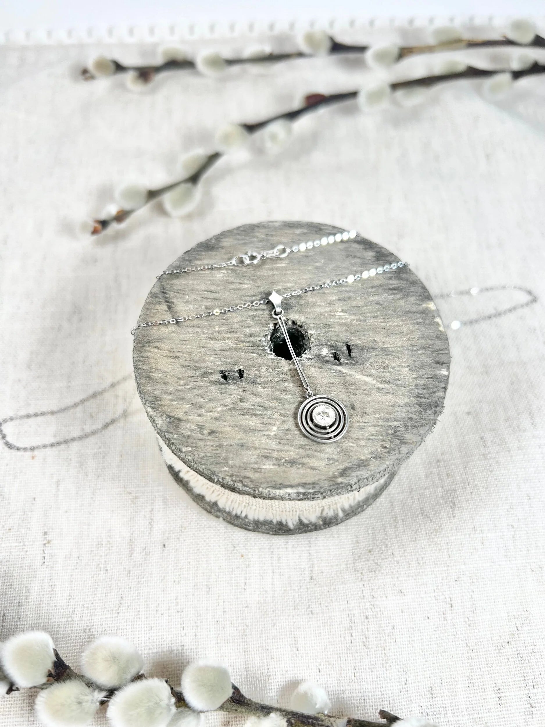 Antique 18 ct White Gold And Platinum Art Deco Diamond Target Pendant Necklace