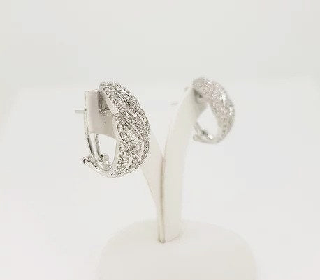 Creole Diamond Earrings, set with swirls of baguette and brilliant-cut diamonds, 2.00 carat total, in 18ct white gold, clip and post fittings
