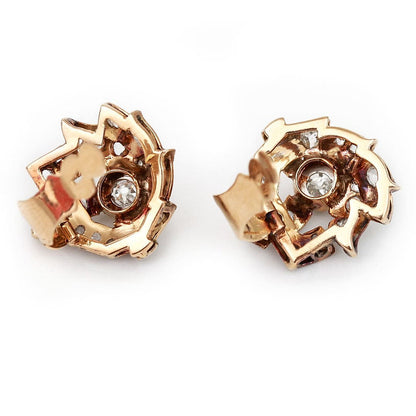 Vintage 1ct Rose Cut Diamond Cluster Earrings
