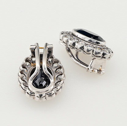 Vintage 8.40ct Natural Sapphire and Old European Cut Diamond Cluster Clip Earrings