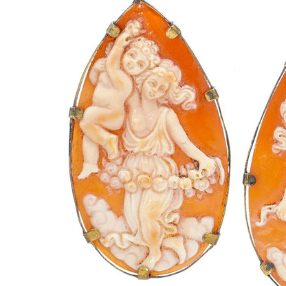 Antique 19th Century Shell Cameo Drop Earrings