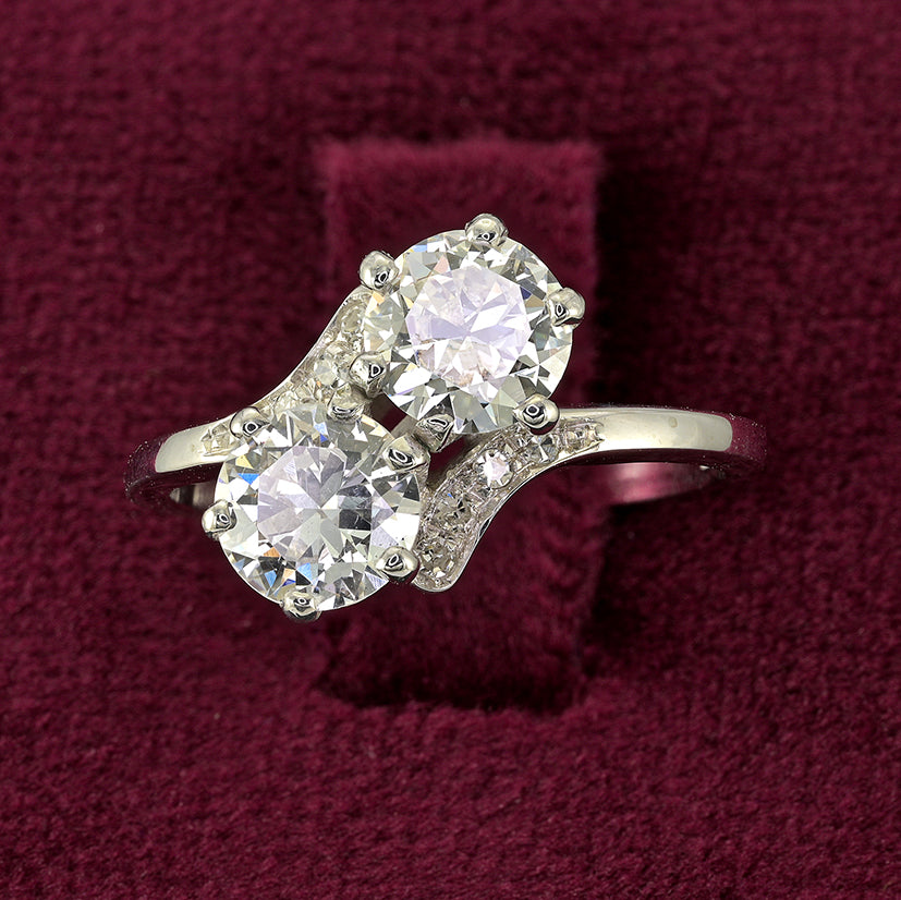 Vintage 1.51ct Diamond Toi et Moi Two Stone Crossover Engagement Ring