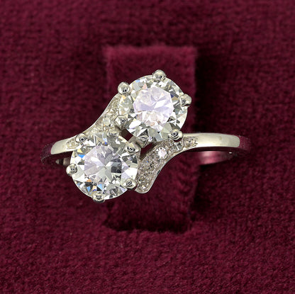 Vintage 1.51ct Diamond Toi et Moi Two Stone Crossover Engagement Ring