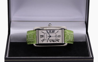 Cartier Tank Americaine 1741 Large Model 18ct White Gold Automatic Watch on a Cartier green leather strap, Circa 2005