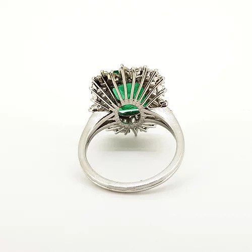 4ct Emerald and Diamond Cluster Ballerina Ring in Platinum