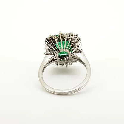 4ct Emerald and Diamond Cluster Ballerina Ring in Platinum