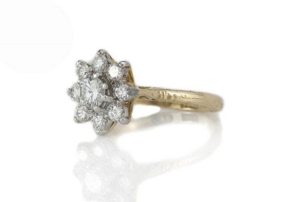Vintage Boodles and Dunthorne 1.30ct Diamond Floral Cluster Ring, in 18ct yellow gold, with original box, Circa 1980-1990's