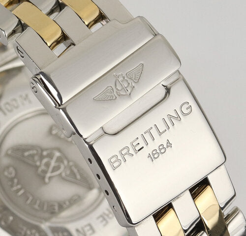 Breitling Crosswind Chronograph Gold and Steel 42mm Automatic D13055 Watch, white dial, Roman numerals, date indicator, small seconds, sapphire crystal, steel and gold bracelet