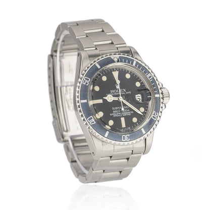 Rolex Oyster Perpetual Date Submariner 1680 Stainless Steel 40mm Automatic Watch with Blue Bezel