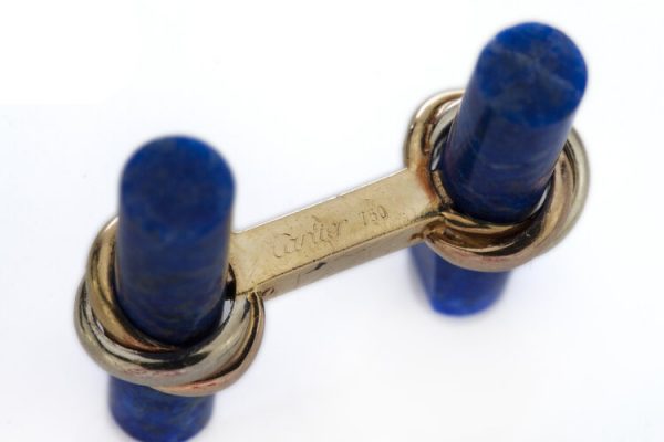 Cartier Lapis Lazuli and 18ct Yellow Gold Cufflinks in Original Box