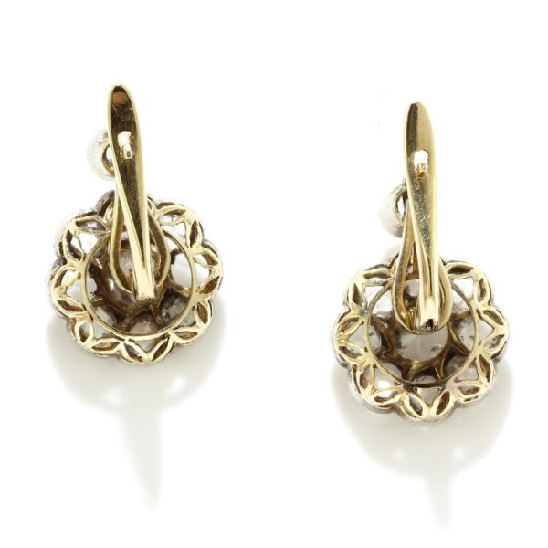 Antique Victorian Rose Cut Diamond Cluster Drop Earrings, 7.40 carats