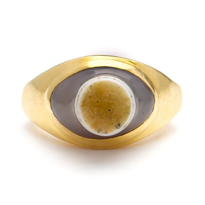 Antique 22ct Yellow Gold Ring with white and grey hardstone bearing Greek lettering