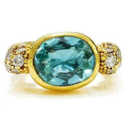 Vintage Byzantine Style 5ct Aquamarine Ring in 22ct Gold