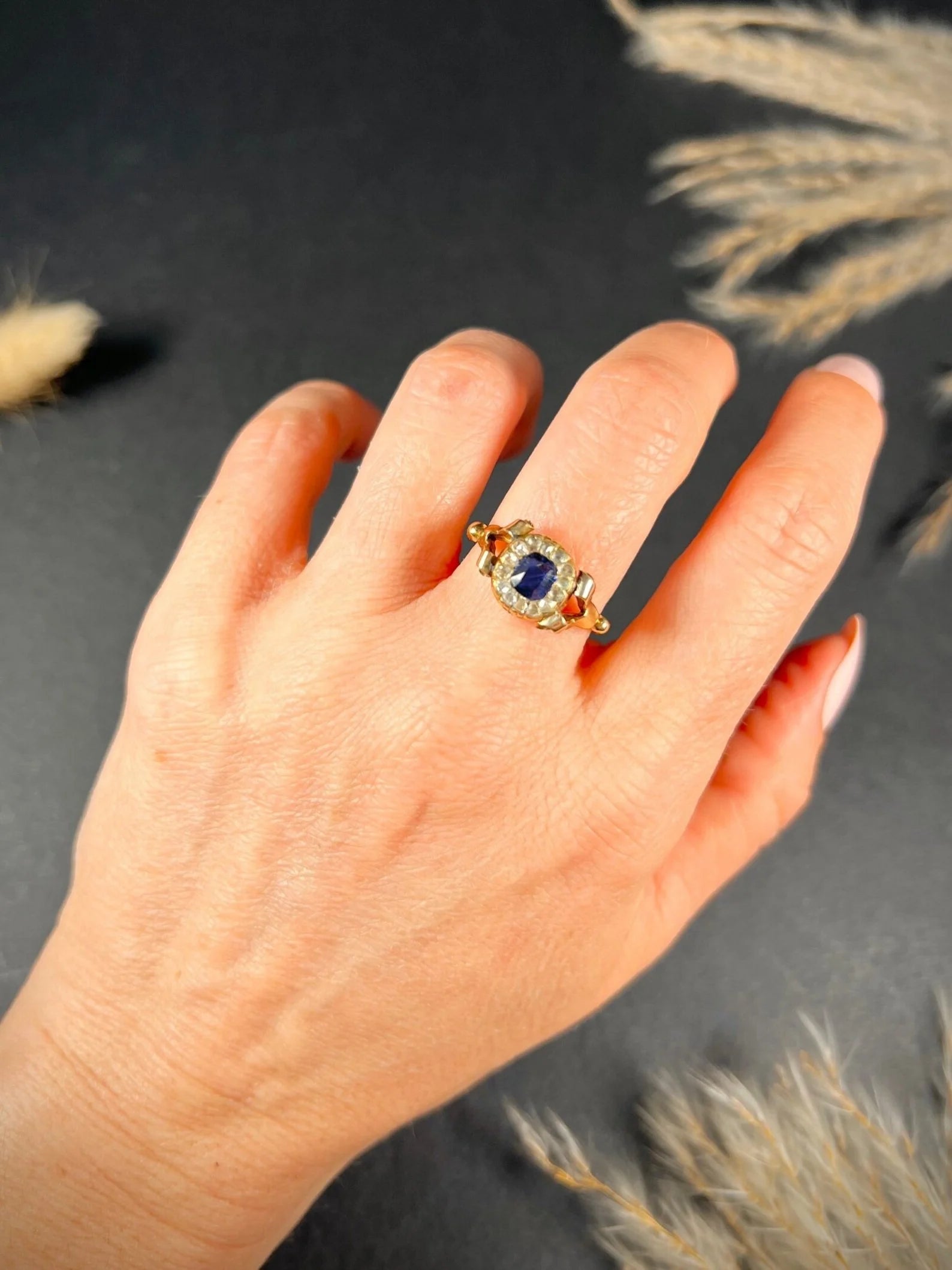 Antique 18 ct Gold Victorian Sapphire And Diamond Cluster Engagement Ring