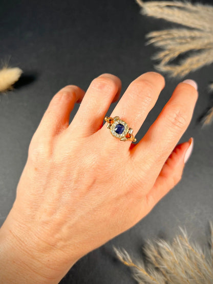 Antique 18 ct Gold Victorian Sapphire And Diamond Cluster Engagement Ring