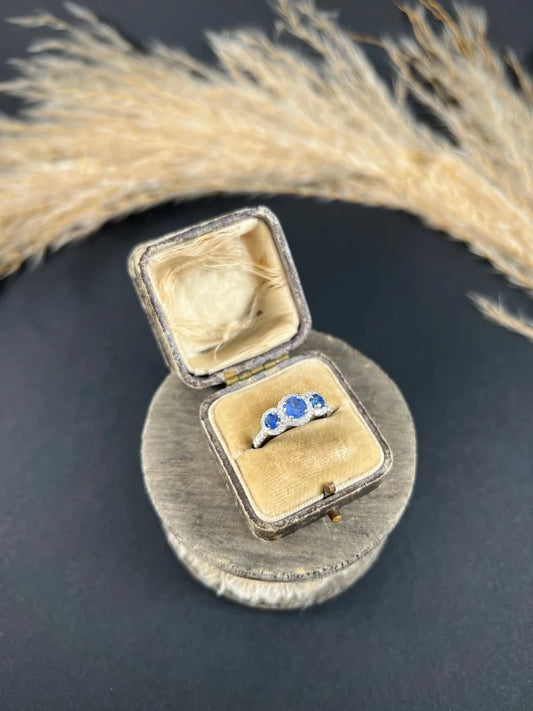 Sapphire And Diamond Cluster Trilogy Ring In Platinum