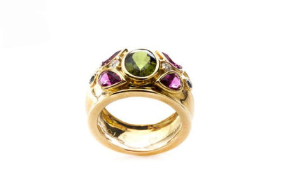 Cartier Multi Gem set 18ct Yellow Gold Ring, with Original Box