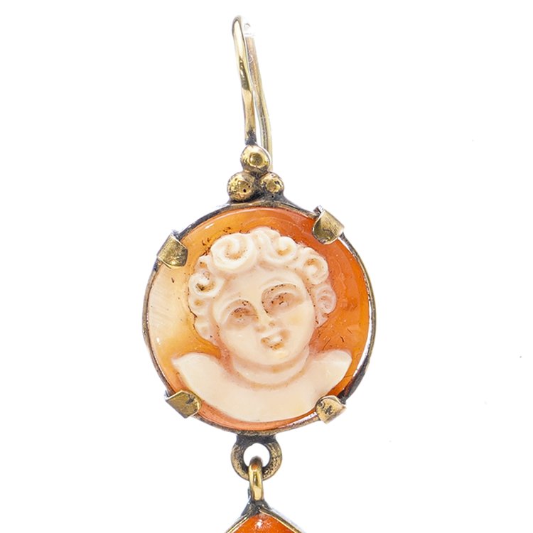 Antique 19th Century Shell Cameo Drop Earrings