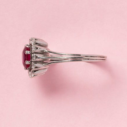 Vintage 1.10ct Natural No Heat Burma Ruby and Diamond Cluster Engagement Ring