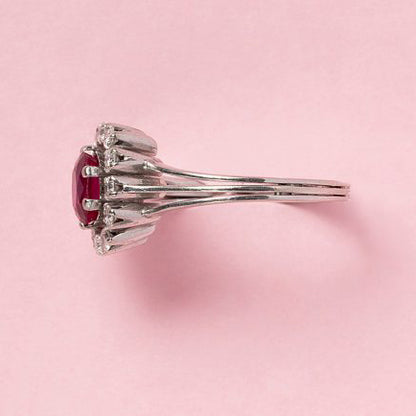 Vintage 1.10ct Natural No Heat Burma Ruby and Diamond Cluster Engagement Ring