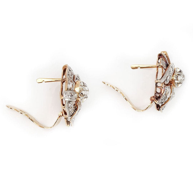 Vintage 1ct Rose Cut Diamond Cluster Earrings in 18ct Gold