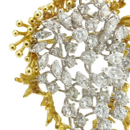 Vintage 6ct Diamond Changeable Brooch in 18ct Gold; 2-in-1 diamond brooch, central panel features 6.05 carats of brilliant and marquise-cut diamonds mounted in 18ct white gold, surrounded by a removeable abstract 18ct yellow gold frame