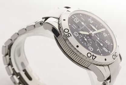 Breguet Type XX Stainless Steel Automatic Chronograph 39mm Watch; black dial, Arabic numerals, luminous hands, stainless steel bracelet strap, with box and papers