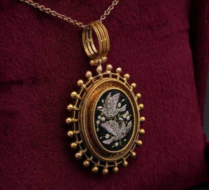 Antique Victorian Etruscan Revival Micromosaic Locket Pendant