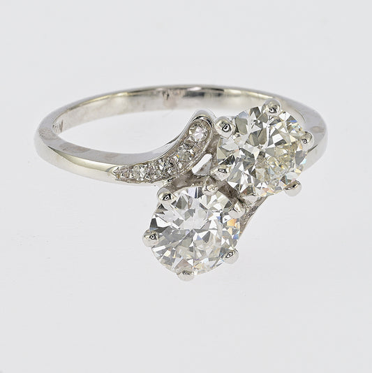 Vintage 1.51ct Diamond Toi et Moi Two Stone Crossover Engagement Ring