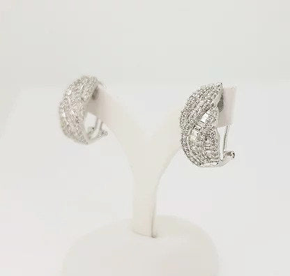 Creole Diamond Earrings, set with swirls of baguette and brilliant-cut diamonds, 2.00 carat total, in 18ct white gold, clip and post fittings