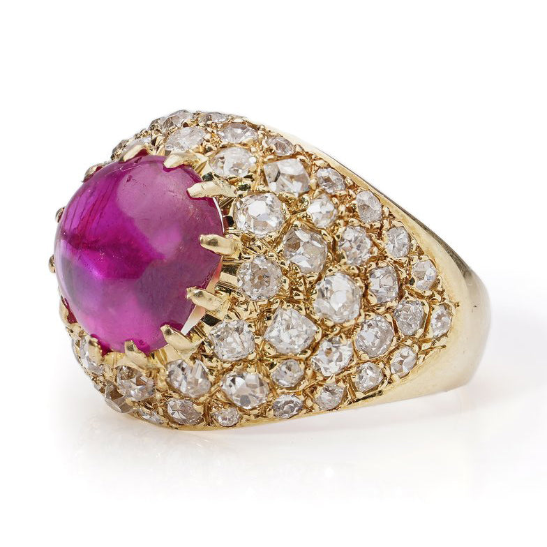 5.86ct Natural Burma Ruby and Old Cut Diamond Dome Bombe Cocktail Ring