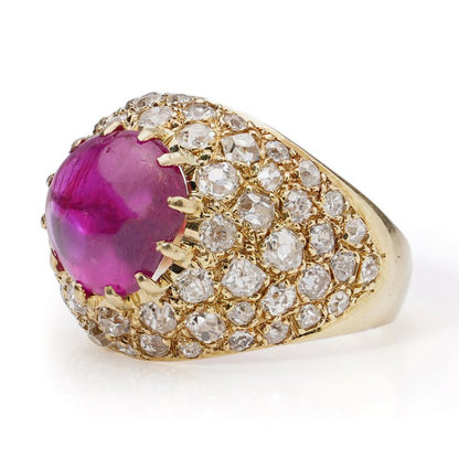 5.86ct Natural Burma Ruby and Old Cut Diamond Dome Bombe Cocktail Ring