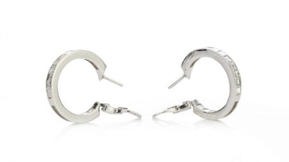 Bvlgari Princess Cut Diamond Hoop Earrings; channel set with square cut diamonds, 1.80 carat total, in 18ct white gold