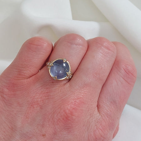 Cabochon Star Sapphire Ring with Diamonds in 18ct Yellow Gold
