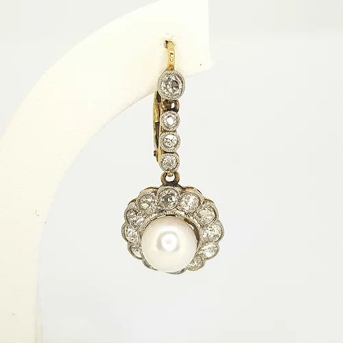 Antique Victorian Pearl and Diamond Cluster Drop Earrings, 2.80 carats