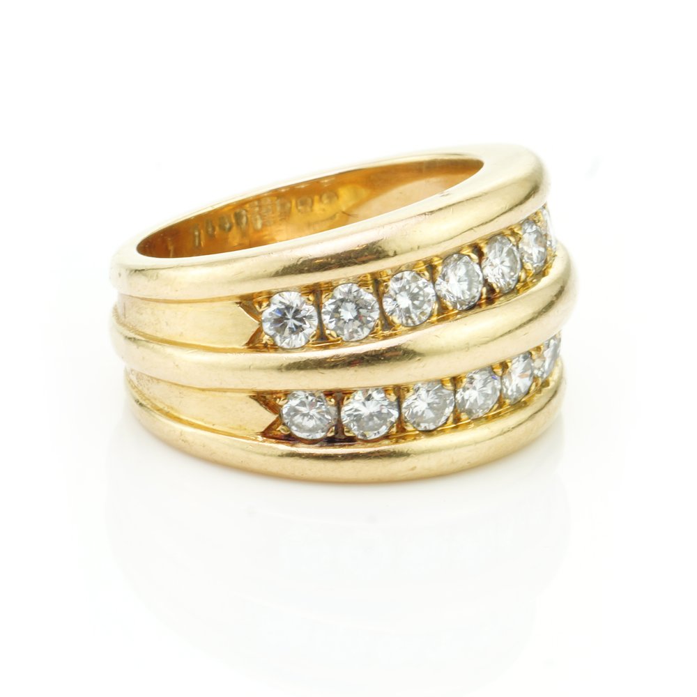 Van Cleef and Arpels 18ct Gold Two Row Diamond Band Ring