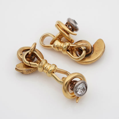 Victorian Antique Gold Snake Cufflinks with Old Mine Cut Diamonds