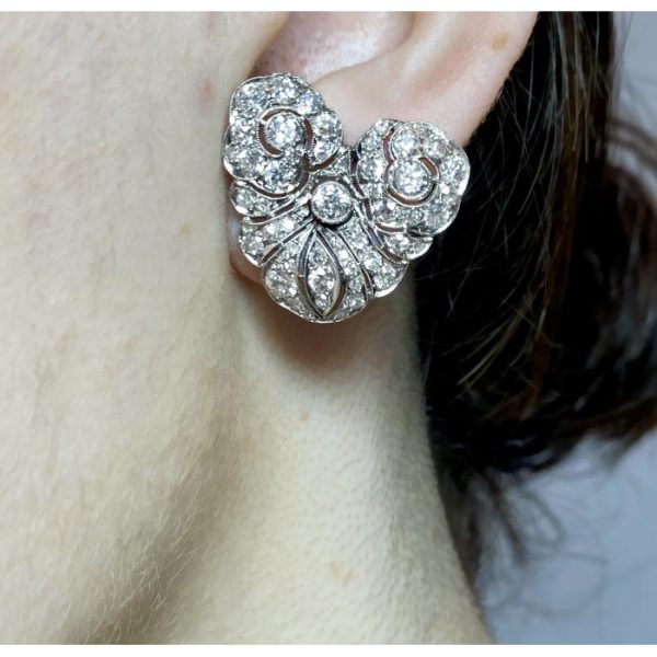Vintage Old Cut Diamond Cluster Earrings in Platinum, 4.00 carats
